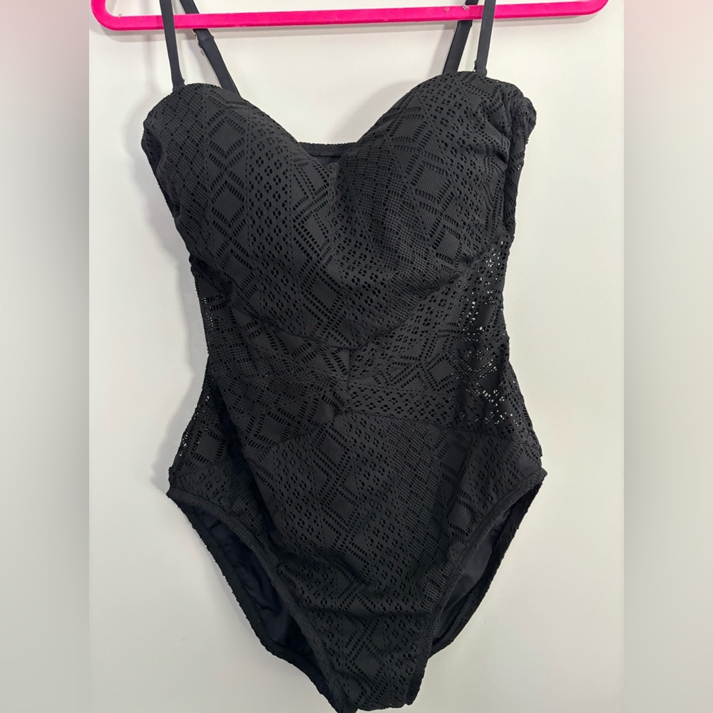Black one piece with mesh sides